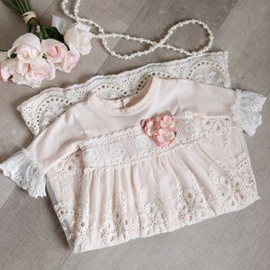Ivory Crocheted Lace Baby Gown Headband Set Haute Baby Newborn/3 Month Portrait